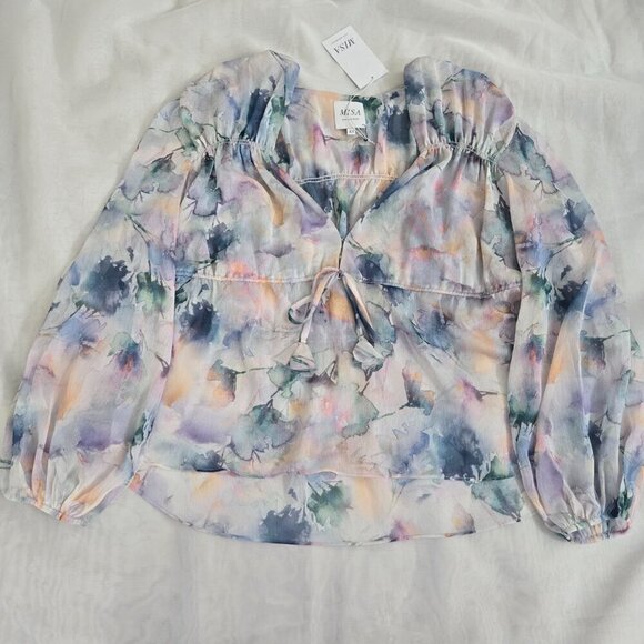 NEW Misa Los Angeles Floral Print Sheer Long Sleeve Blouse Size XS - Picture 7 of 10